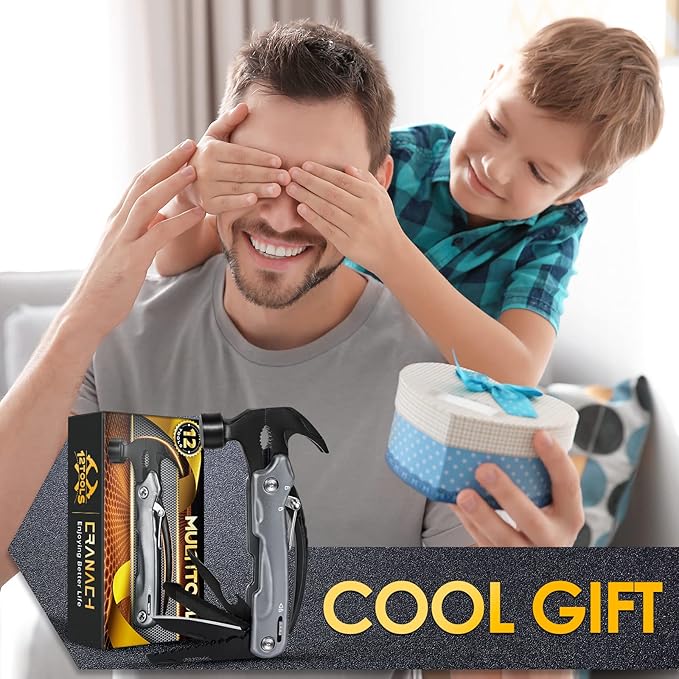 Camping Accessories Multitool Gifts for Men - 12 in 1 Christmas Stocking Stuffers Hammer Multi Tool Birthday Gift for Dad Boyfriend Women Husband Cool Stuff Gadgets Pocket Tools for Fishing Hunting