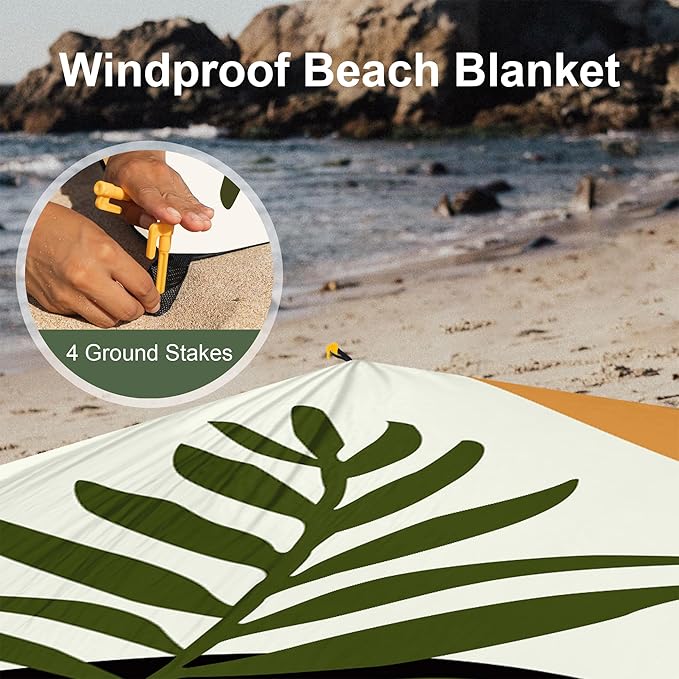 Boho Beach Blanket Waterproof Sandproof, 78''×86'' Large Sand Free Beach Mat with 4 Stakes for 1-4 Adults, Big Compact Lightweight Outdoor Picnic Blanket for Camping, Hiking, Travel