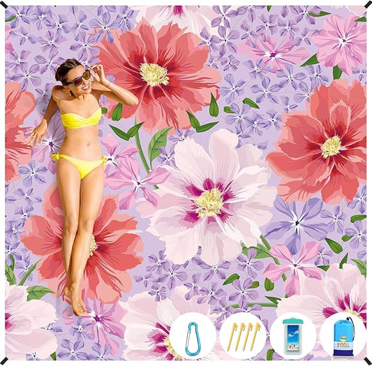 BYDOLL Beach Blanket Sandproof Waterproof 78''×110'' 1-7 Adults Compact Lightweight Oversized Beach Blanket Large Picnic Mat Beach Blanket for Travel Camping Hiking Picnic