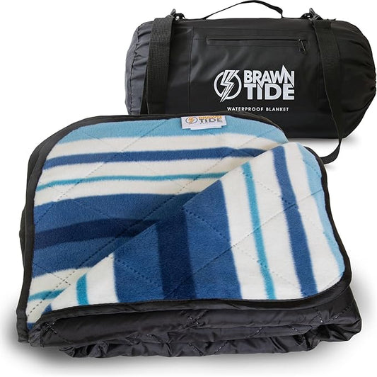 BRAWNTIDE Large Outdoor Waterproof Blanket - Quilted, Extra Thick Fleece, Warm, Windproof, Sandproof, Includes Stuff Sack, Shoulder Strap, Ideal for Beaches, Picnics, Camping, Stadiums, Dogs, Car