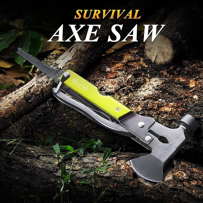 RoverTac Multitool Axe Hatchet, Camping Essentials Survival Gear, Gifts for Men, Mens Gifts Dad Gifts, Gifts for Men Husband Him, 14-in-1 Multi Tool Axe, Multitool Gifts for Camping Hiking Survival