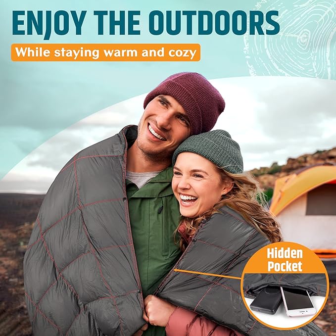 Puffy Camping Blanket Packable Vegan (Down Alternative) Compact Lightweight XL Blankets for Outdoor Cold Weather Backpacking Hiking Travel Stadium - Water-Resistant