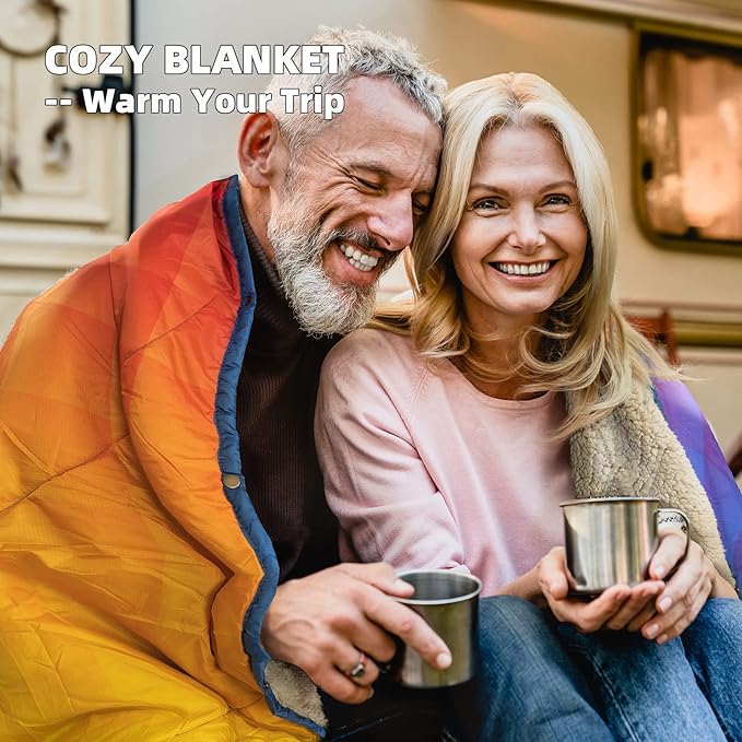 Outdoor Camping Blanket - Puffy Ultralight Packable Blankets for Sleeping, Camp, Travel, Hiking, Stadium, Sherpa Fleece Warm Puffer Portable Camping Quilt, DWR,Machine Washable,56"x 78"