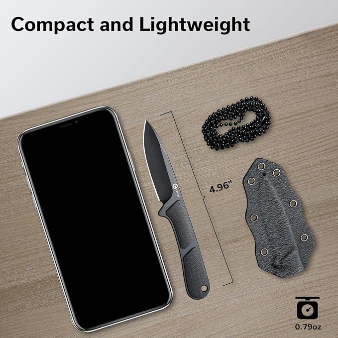 CIVIVI Mini Elementum Fixed Blade Knife with a Kydex Sheath and a Chain for EDC Neck Carry, Small Skeletonized Full Tang Knife with 2.24" Nitro-V Blade G10 Handle C23010-1