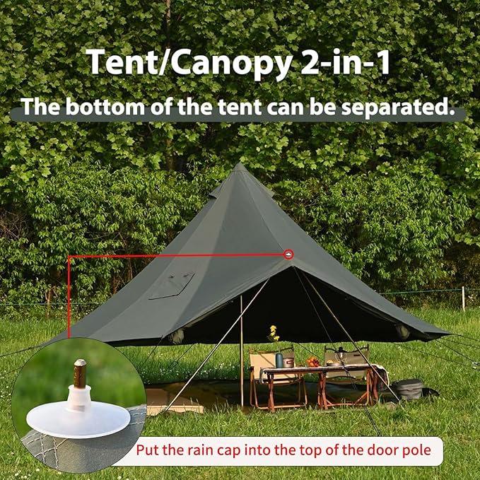 Cotton Canvas Bell Tent with Stove Jack, Roomy Yurt for Family Glamping Camping, 4 Season Tent with Zipped Removable Floor