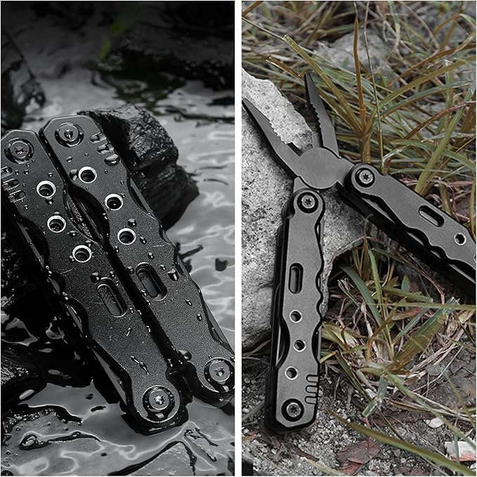 Multitool Pliers Pocket Tool Camping Tool 12 in 1 Multi Tool Gifts for Men Multi Tool with Safety Lock Screwdrivers Saw Bottle Opener Sheath for Camping Survival Hiking Simple Repairs -Black