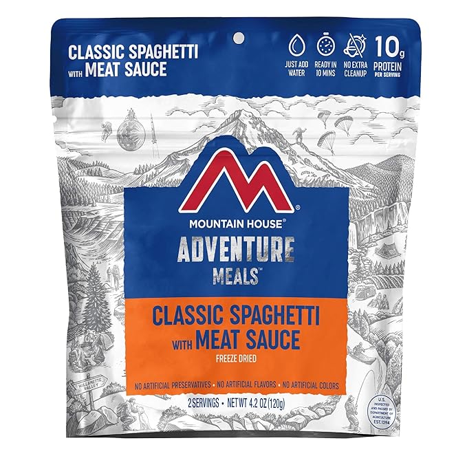 Mountain House Rice & Chicken | Freeze Dried Backpacking & Camping Food |2-Servings | Gluten-Free & Classic Spaghetti with Meat Sauce | Freeze Dried Backpacking & Camping Food |2 Servings