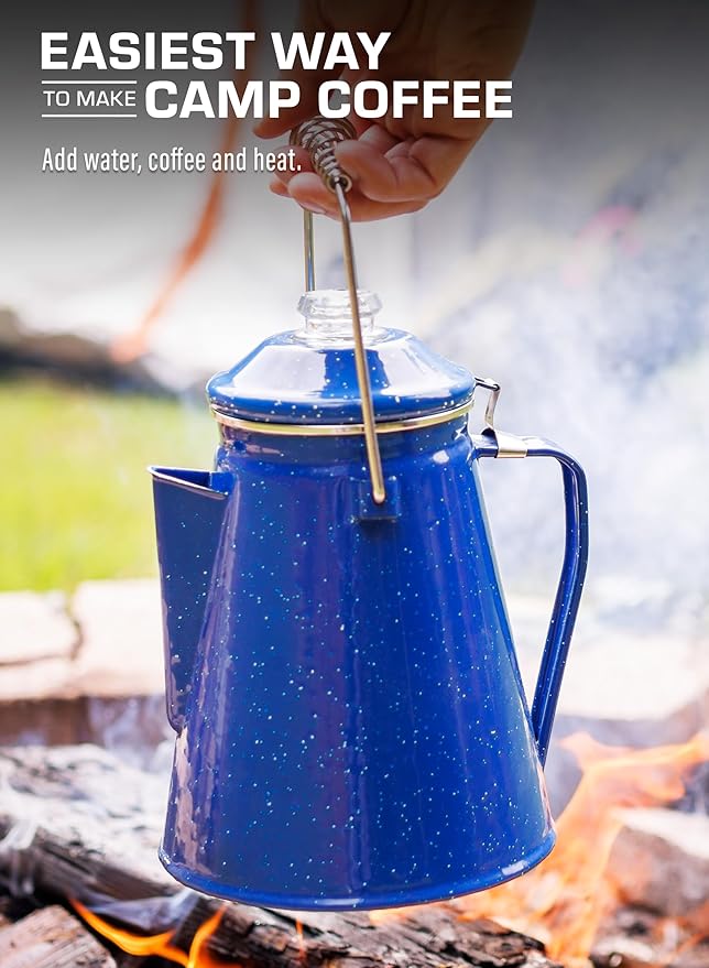 COLETTI Classic Percolator Coffee Pot — Camping Coffee Percolator, Campfire Coffee Pot – Camping Percolator for Groups — Brew for the Whole Campsite (Blue, 18 Cup)