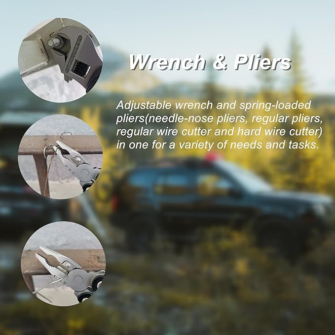 Wrench Multitool, Premium Multi Tool Wrench Pliers Knife with 9PCS Screwdriver Bits Wire Cutters Bottle Opener, Practical Multi Purpose Outdoor Camping Emergency Car Toolbox Gifts for Men