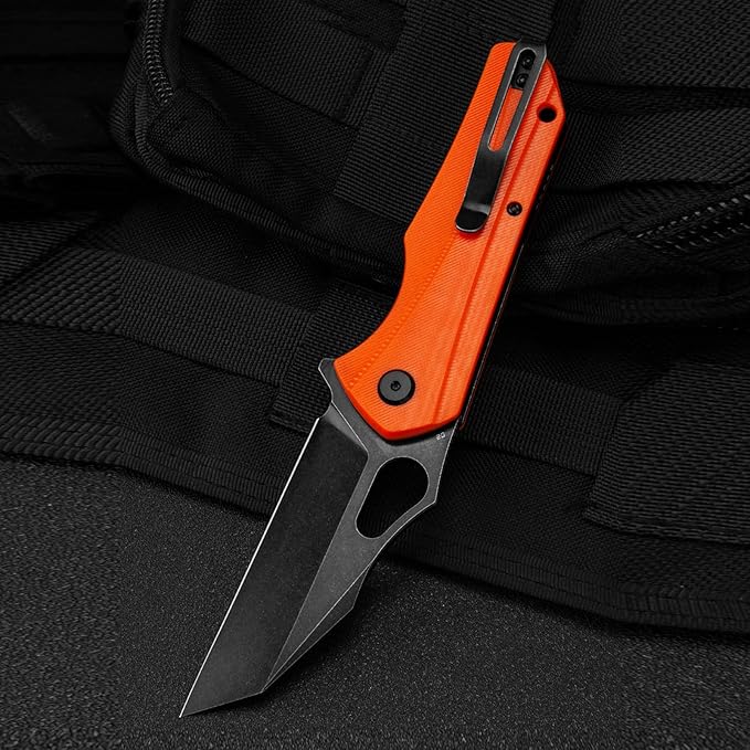 BESTECH KNIVES Pocket Folder Folding Knife: 3.47" D2 Steel Black Tanto Blade, G10 Handle, EDC Clip, BG36E (Orange)