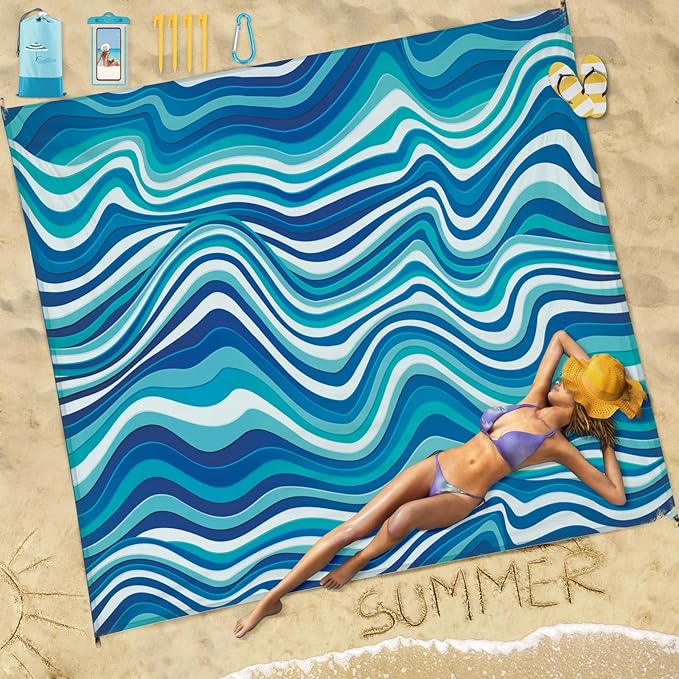 Beach Blanket Sandproof Waterproof 78''×81''1-5 Adults Oversized,Compact Lightweight Durable Beach Mat for Travel Camping Hiking Picnic Blanket