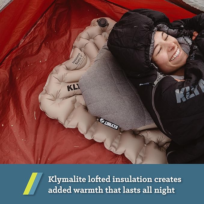 KLYMIT Insulated Static V Inflatable Sleeping Pad | Comfortable, Lightweight, Easy to Inflate, Portable Air Bed Mattress for Camping, Backpacking and Hiking — Coyote Sand