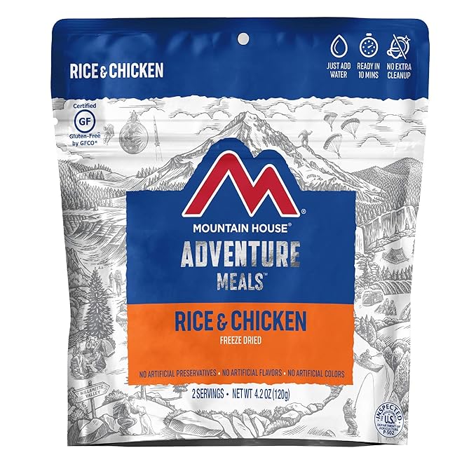 Mountain House Rice & Chicken + Fettuccine Alfredo with Chicken | Freeze Dried Backpacking & Camping Food | 2-Servings Each