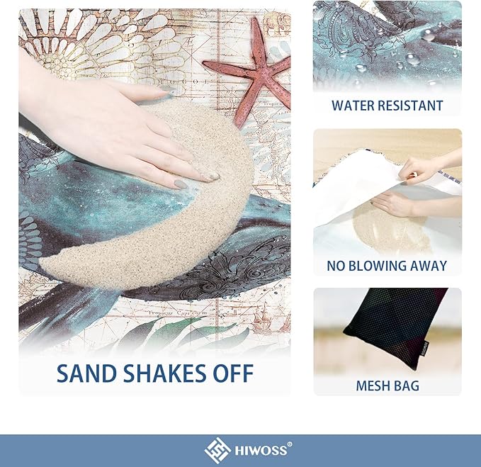 Beach Blanket Waterproof Sandproof Oversized 95”x 80”,Sand Free Beach Mat with Corner Pockets,Portable Mesh Bag for Beach Festival,Picnic,Travel and Outdoor Camping (Dolphin)