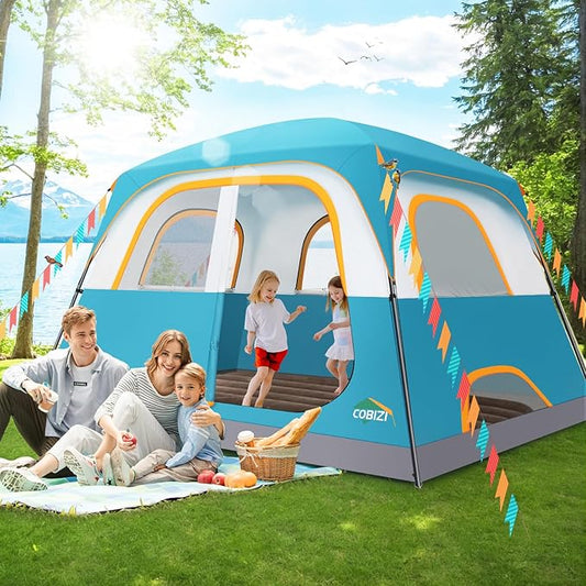 COBIZI Camping Tent, 4/6 Person Easy Setup Waterproof Windproof Backpacking Tent with Removable Rainfly, Lightweight Portable Outdoor Family Tents for Camping, Travel, Fishing, Hiking, Scouts
