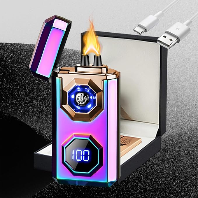 Electric Lighter,Type-C Arc Lighters Rechargeable,Windproof Lighter with LED Battery Display and LED Lighting, Suitable for Camping,Scented Candles,As a Gift for Friends(Color Glossy)