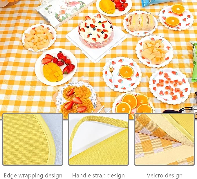 Picnic Blankets,80"X80" Outdoor Picnic Blanket, Picnic Mat for Beach, Grassland, Foldable Portable, Easy to Clean,Waterproof,Sandproof (Yellow, 80"*80")