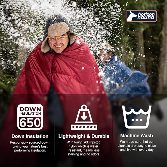 Horizon Hound Down Camping Blanket - Outdoor Travel Quilt | Sustainable, Insulated, Lightweight & Warm Gear for Sleep, Camping, Stadium, Hiking & Festivals | Water Resistant, Packable & Compact
