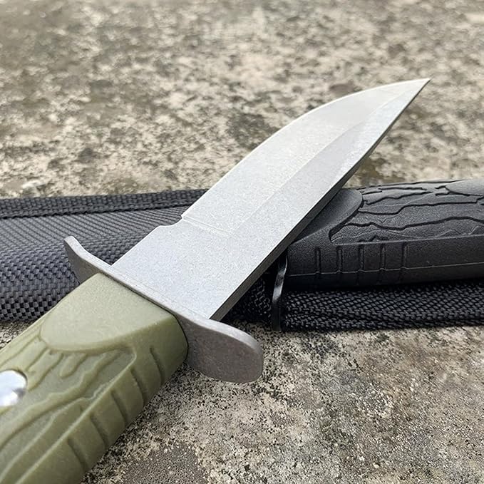 Fixed Blade Hunting Knife Hardness ABS Handle Survival Knife with Nylon Sheath Straight Edge Knife for Camping, Hiking, Survival (Green Handle)