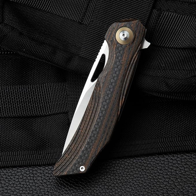 BESTECH KNIVES Pocket Folder Folding Knife: 3.54" 154CM Steel Satin Blade, Carbon Fiber and G10 Scales, Flipper, Liner Lock, EDC Titanium Clip, BL01D (Black Orange)