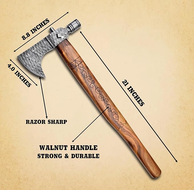 Custom Handmade Viking Hatchet Axe - Damascus Steel Bearded Axe - Camping Tomahawk Battle Axes - Camping Axes and Hatchets - Tomahawk Axe - Axe Tool - Battle Axe - Axe with Sheath