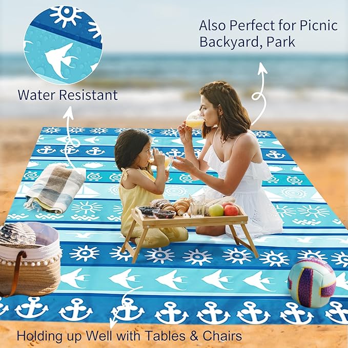 Large Beach Blanket Waterproof Sandproof 108"x 82" for 1-6 Adults,Quick Drying Beach Mat,Lightweight & Durable,Beach Essentials for Family Beach Camping Travel Picnic