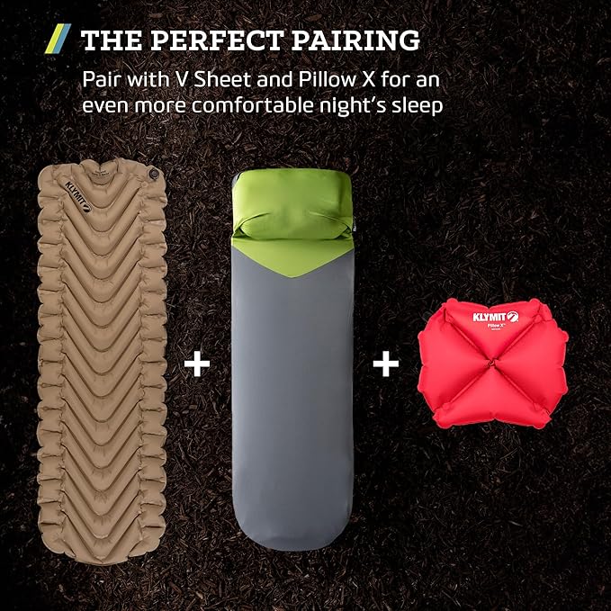 KLYMIT Insulated Static V Inflatable Sleeping Pad | Comfortable, Lightweight, Easy to Inflate, Portable Air Bed Mattress for Camping, Backpacking and Hiking — Coyote Sand