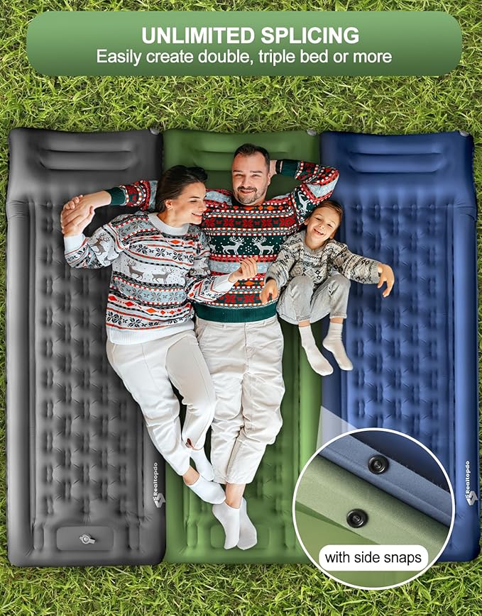 Sleeping Pad for Camping Extra Thick 5'' - Camping Sleeping Mat with Pillow, Self Inflating Camping Pad Built-in Foot Pump, Inflatable Mattress Camping Backpacking Hiking Traveling (Green)