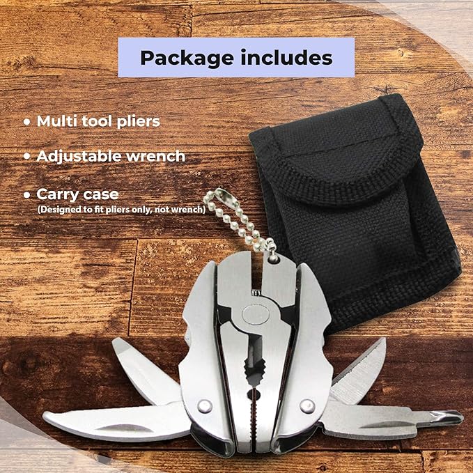 Multifunctional Stainless Steel Pliers & Mini Wrench Tool Set - Compact 5-in-1 Multipurpose Pliers & Wrench Set with Sheath - Tool Kit for Camping, Auto, Outdoor - Durable, EDC Multi Tool Set