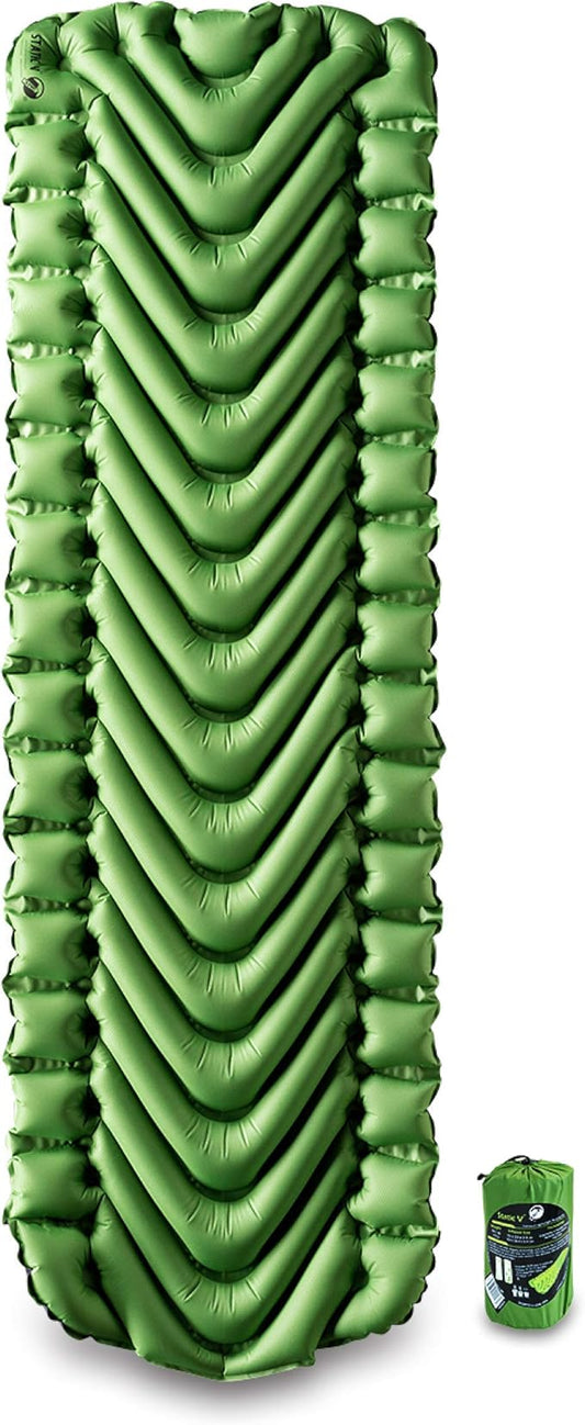 KLYMIT Static V Lightweight Inflatable Sleeping Pad | Comfortable, Lightweight, Easy to Inflate Portable Air Bed Mattress for Camping, Backpacking and Hiking — Green