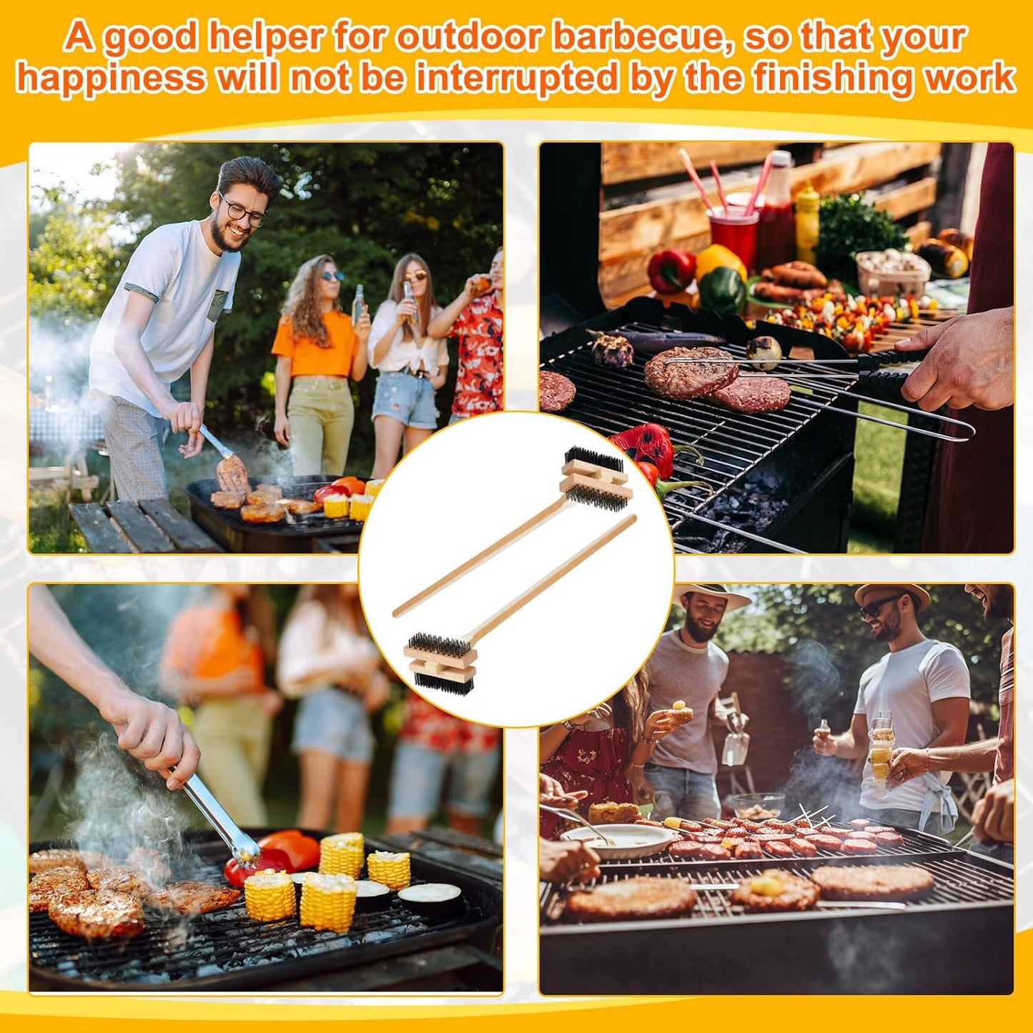 2 Pack Stainless Steel Grill Brush 48 Inch Large Double Ended Grill Brush with Long Handle for Commercial BBQs Outdoor Good Picnic Restaurant Kitchens Dealing with Grease Residue and Buildup