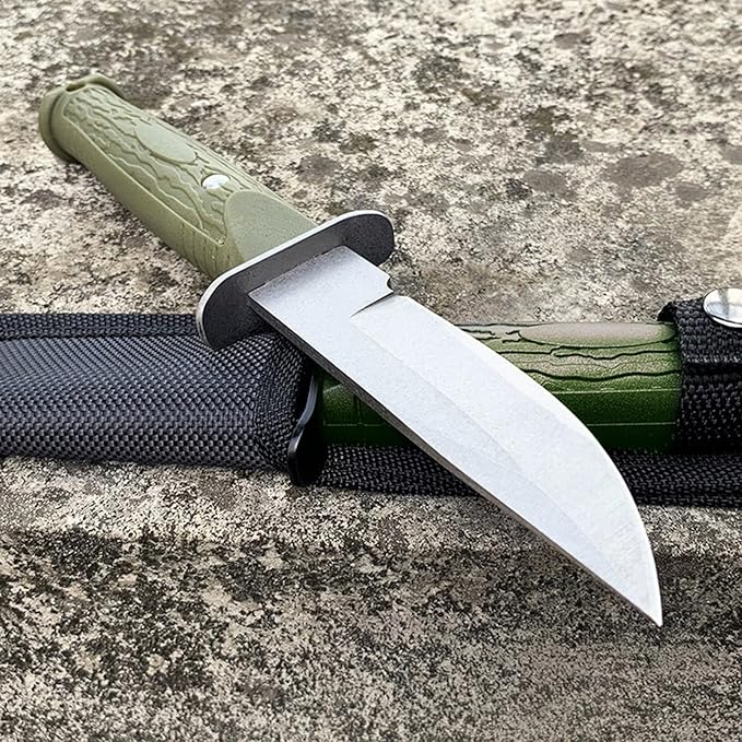 Fixed Blade Hunting Knife Hardness ABS Handle Survival Knife with Nylon Sheath Straight Edge Knife for Camping, Hiking, Survival (Green Handle)