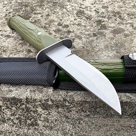 Fixed Blade Hunting Knife Hardness ABS Handle Survival Knife with Nylon Sheath Straight Edge Knife for Camping, Hiking, Survival (Green Handle)