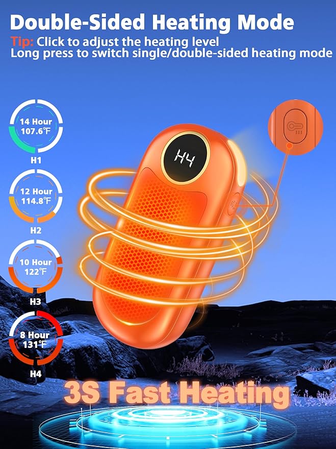 Hand Warmers Rechargeable, 14000mAh Electric Hand Warmer Max 18Hrs Warmth, Dual-Sided Hand Warmers Reusable Heat Up to 131℉, Portable Gloves Handwarmers for Raynauds, Hunting, Golf, Football, Camping