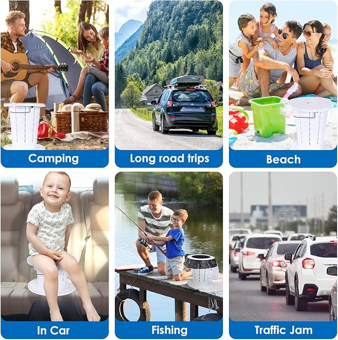 Upgrade Retractable Portable Toilet Travel Toilet Adjustable Height Camping Toilet Portable Potty for Adults Kids White