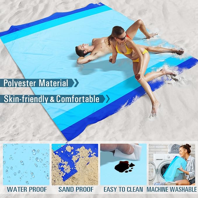Beach Blanket Sandproof Waterproof 78''×81''1-5 Adults Oversized,Compact Lightweight Durable Beach Mat for Travel Camping Hiking Picnic Blanket