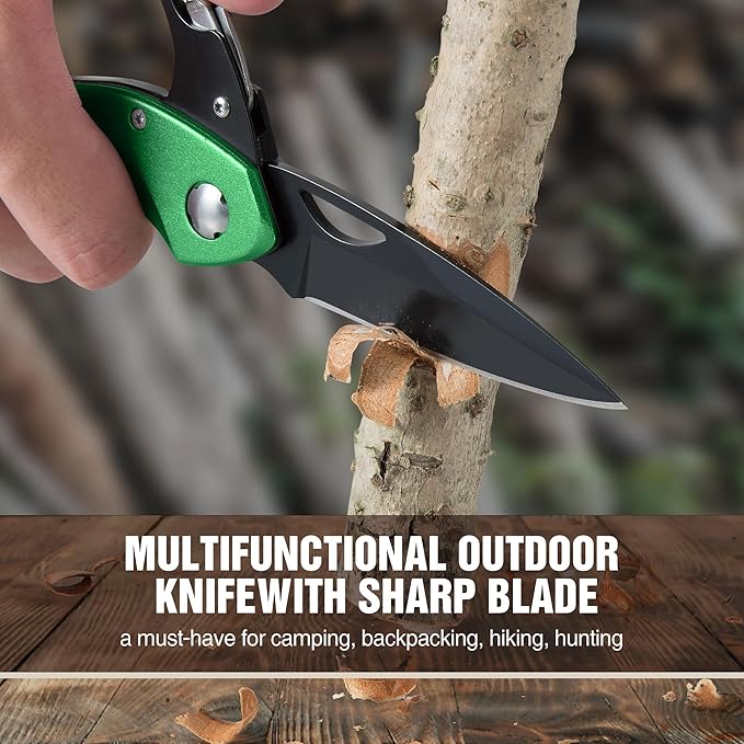 Multitool Carabiner with Pocket Knife, EDC Carabiners Keychain with Bottle Opener, Window Breaker Folding Knives and Screwdriver, Survival Gear for Outdoor Camping Hiking for Men