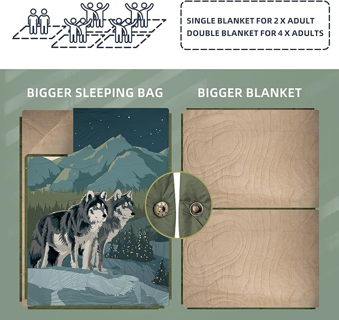 Outdoor Camping Blanket with Sherpa Lining, Extra Warm Thick Camp Blankets & Puffy Ultralight Soft Poncho DWR Camping Quilt for Cold Weather, Adventure,Sleeping,Backpacking 78"x 56"