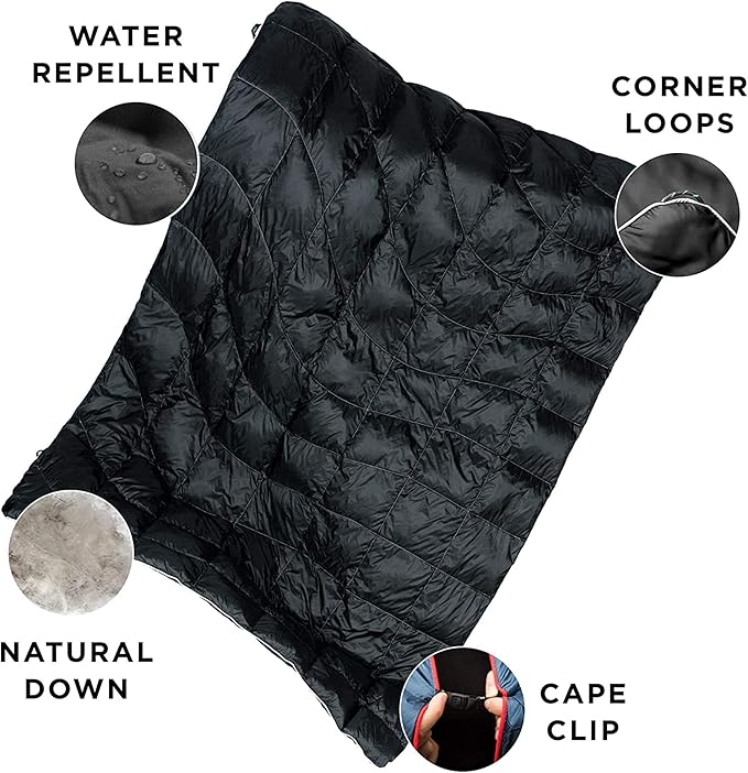 Rumpl The Down Blanket | Outdoor Camping Blankets for Traveling, Picnics, Beach Trips, Concerts | Black, 1-Person