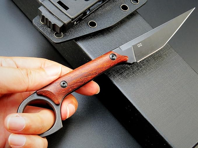GTK140 Fixed Blade Knife D2 Steel Blade Rosewood Handle EDC Tool Knife for Outdoor Camping Hiking Hunting(RoseWood)