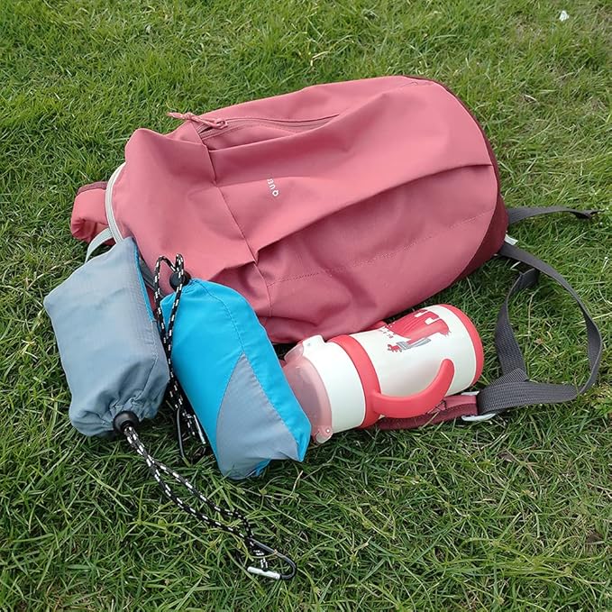 Orga'Neat Outdoor Pocket Blanket, 55”*60” Foldable Compact Lightweight Fast Dry Thin Tarp Mat for Picnic Camping Hiking Backpacking, Water-Resistant, Easily Put in Small Bag -Grey/Blue