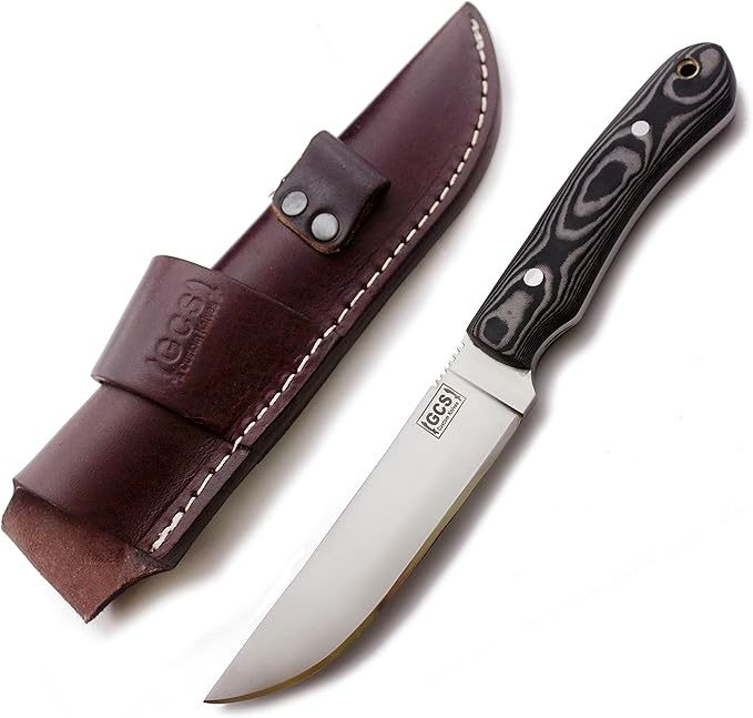 GCS Handmade Micarta Handle D2 Tool Steel Tactical Hunting Knife with leather sheath Full tang blade designed for Hunting & EDC GCS 307