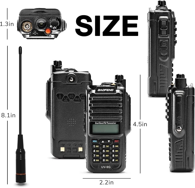 BAOFENG UV-9G GMRS Handheld Radio Waterproof IP67, Two Way Radios Long Range Dual Band NOAA Scanner GMRS Repeater Capable, Support CHIRP, with Two Batteries, 15.5" High Gain Antenna, Programming Cable