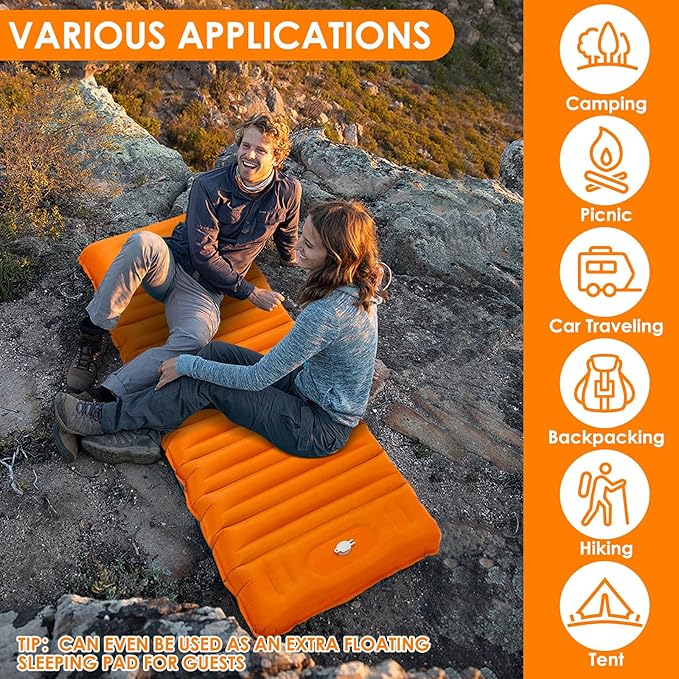 Extra Thick 4.8" Camping Sleeping Pad, Inflatable Sleeping Pad with Pillow, 78"x27", Ultralight Camping Mattress Pad with Built-in Foot Pump for Tent,Hiking,Backpacking & Picnic (Orange)