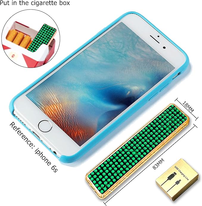Rhinestone Lighter Electric Lighter Rechargeable Bling Glitter USB Lighter Flameless Girls Lighter for Women (Green)