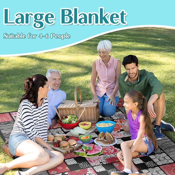 Floral Peony Flower Picnic Blanket Waterproof Foldable Extra Large Picnic Mat Beach Blanket 60"x80" for Camping Beach Hiking Patio Party Outdoor Decor Gifts
