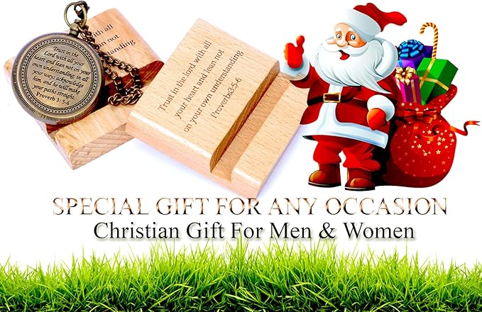 Trust in The Lord with All Your Heart - Proverbs 3: 5-6 Quote Engraved Compass with Wooden Stand, Christian Gift for Men for Women God's Compass Baptism Gifts | Graduation Gifts 2025 | Desk Decor