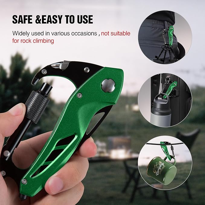 Multitool Carabiner with Pocket Knife, EDC Carabiners Keychain with Bottle Opener, Window Breaker Folding Knives and Screwdriver, Survival Gear for Outdoor Camping Hiking for Men