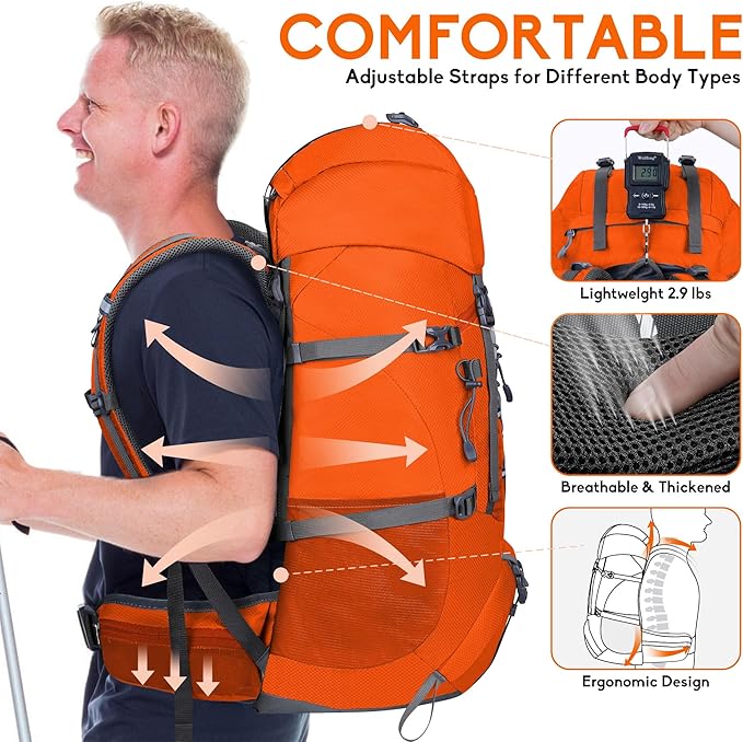 N NEVO RHINO Waterproof Hiking Backpack 50L/60L, Camping Backpack with Rain Cover, Hiking Travel Mountaineering Backpack
