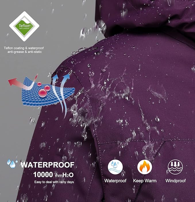 Women's 3 in 1 Ski Jacket Mountain Waterproof Windproof Winter Snow Coat Hike Snowboarding Jackets Hooded Warm Raincoat
